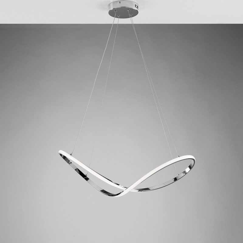 Lampadario sospensione metallo alluminio Cromo Lucido LED Integrato 70x29 h150 cm