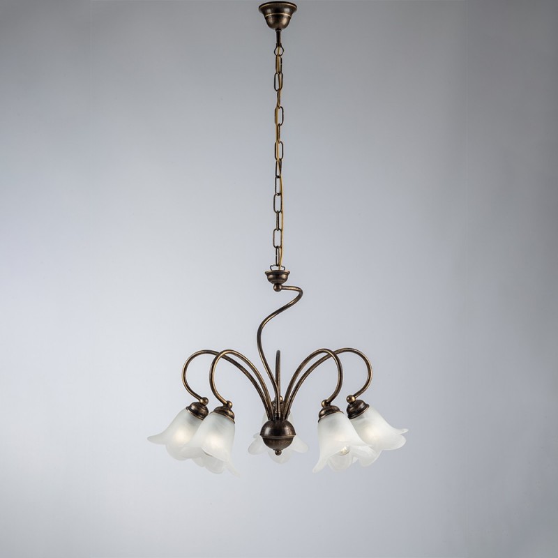 Lampadario in ferro Marrone paralumi in vetro Bianco 57x h46 cm