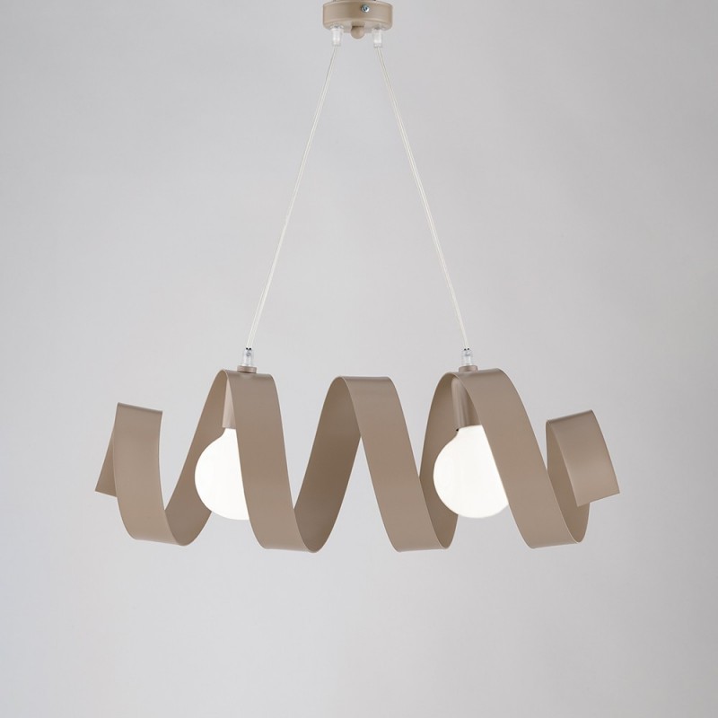 Lampadario moderno a sospensione in ferro due luci Tortora 54x h20 cm