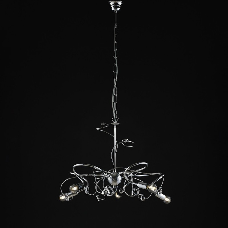 Lampadario moderno in ferro cromato lucido con strass in cristallo - 5 luci - 54xh.44 cm
