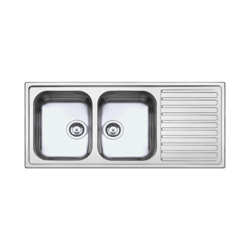 Lavello incasso saldato 2 vasche 116x50 cm destro
