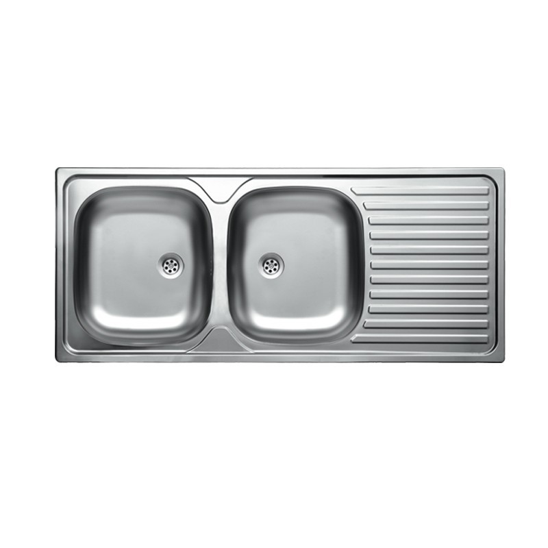 Lavello cucina due vasche acciaio da incasso con gocciolatoio a destra 50x116 cm