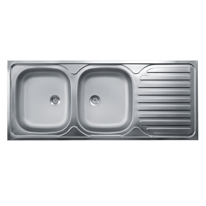 Lavello Cucina Due Vasche con Gocciolatoio Dx Acciaio da Appoggio 50x120 cm