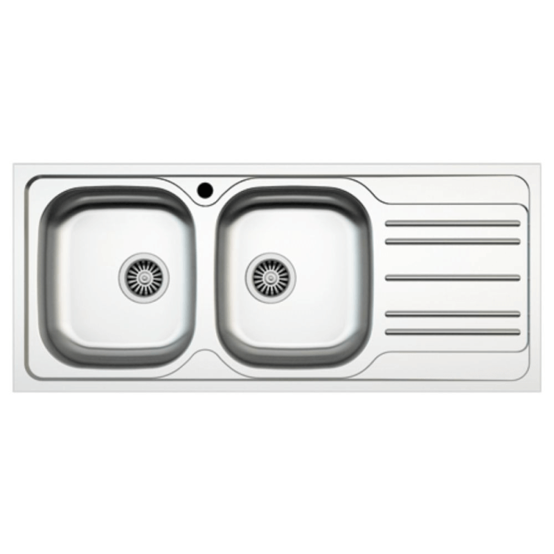 Lavello incasso cucina acciaio 116x50 cm due vasche e gocciolatoio destro