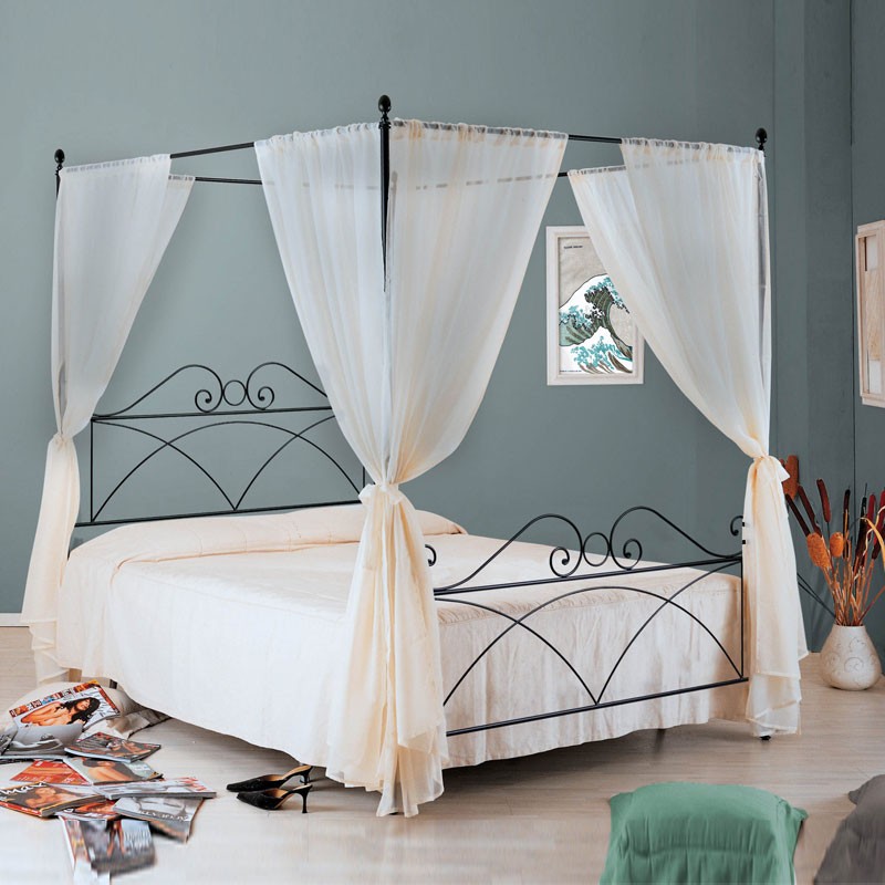 Letto matrimoniale con baldacchino SABRINA Nero 166x208x210 cm