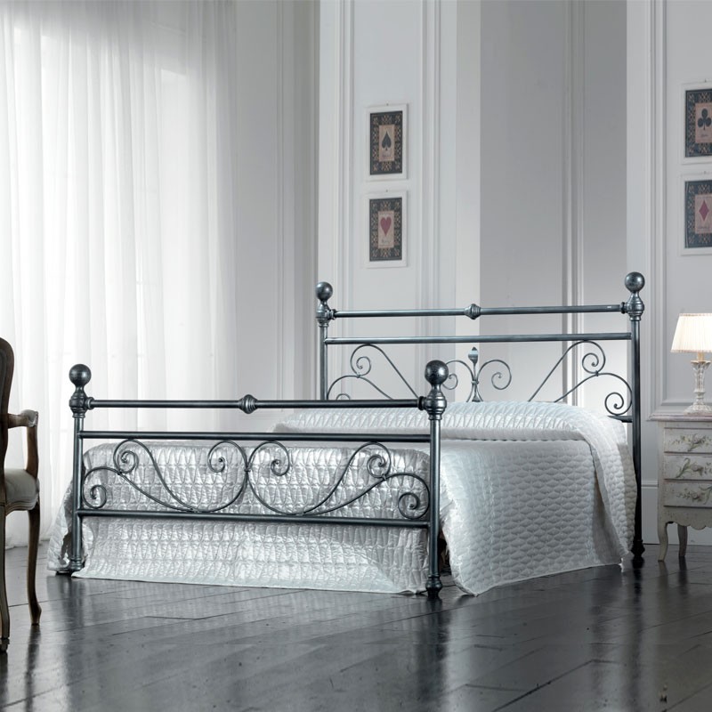Letto matrimoniale in ferro Nero Argento NONNA 173x215x h128 cm