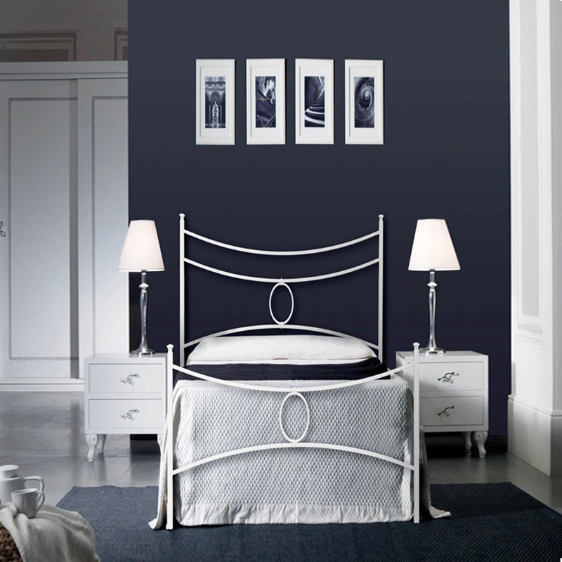 Letto singolo in ferro bianco CONCA 92x208x h117 cm