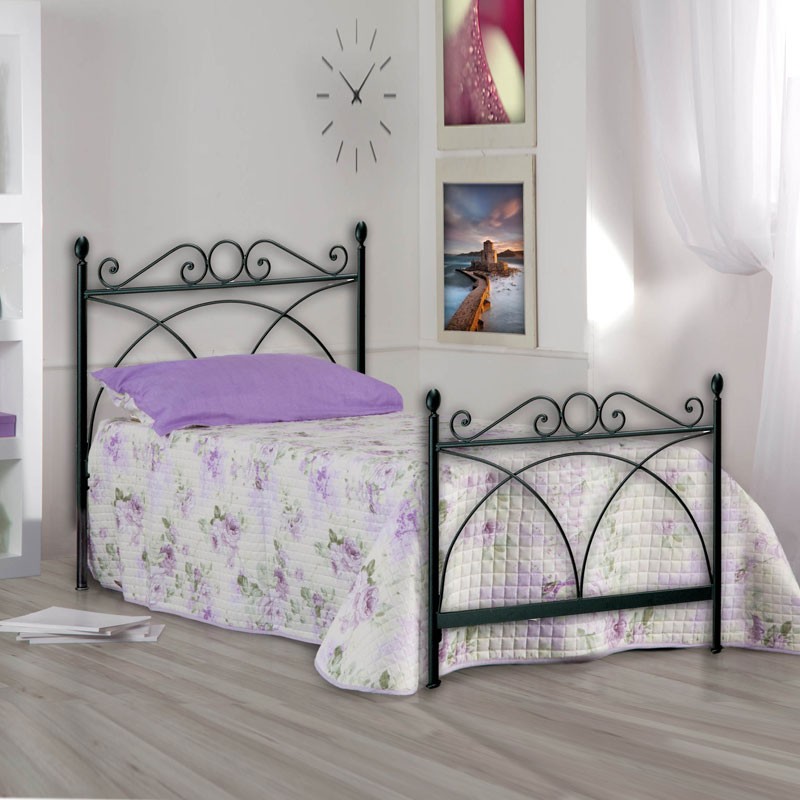 Letto singolo in ferro con pediera SABRINA Nero 92x208x h128 cm