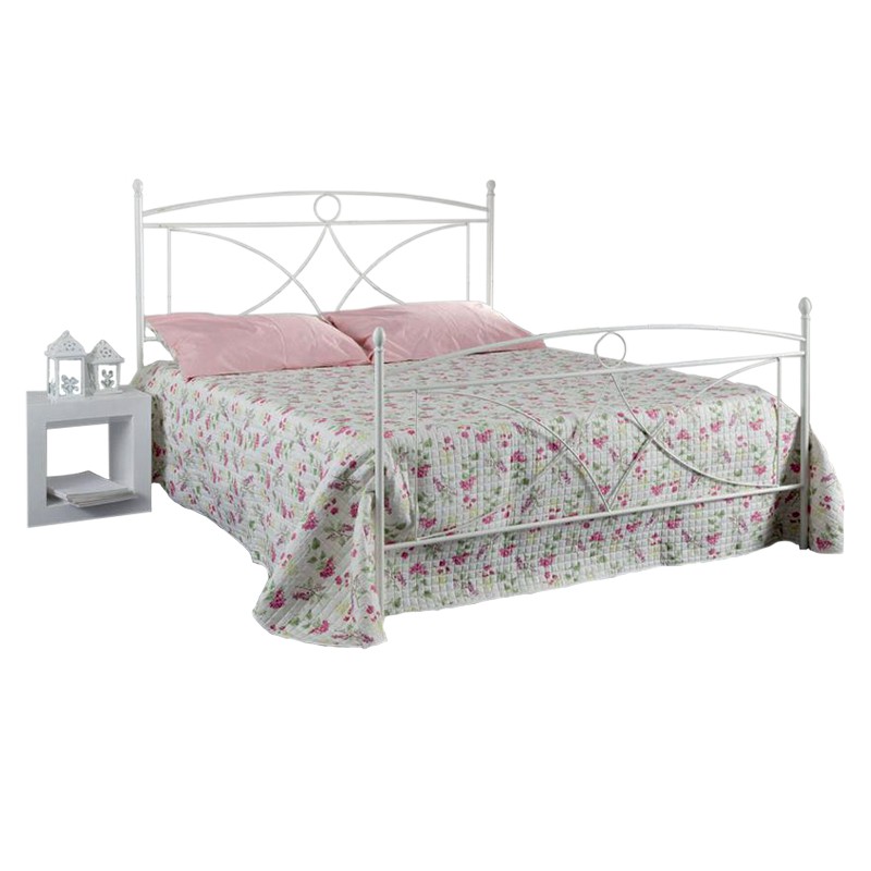 Letto in ferro una piazza e mezza con pediera Bianco Alice 126x208x h128 cm
