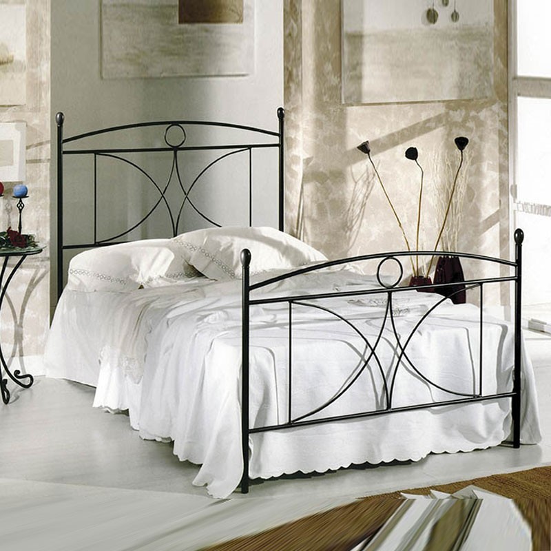Letto in ferro una piazza e mezza con pediera Nero Alice 126x208x h128 cm