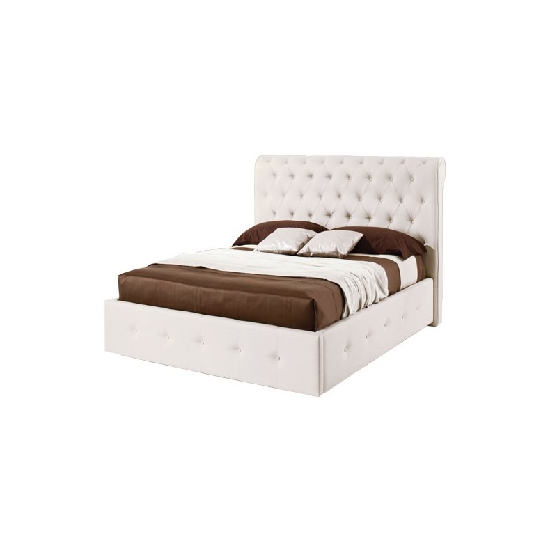 Letto una piazza e mezza con contenitore in ecopelle bianca 140x223xh.120 cm