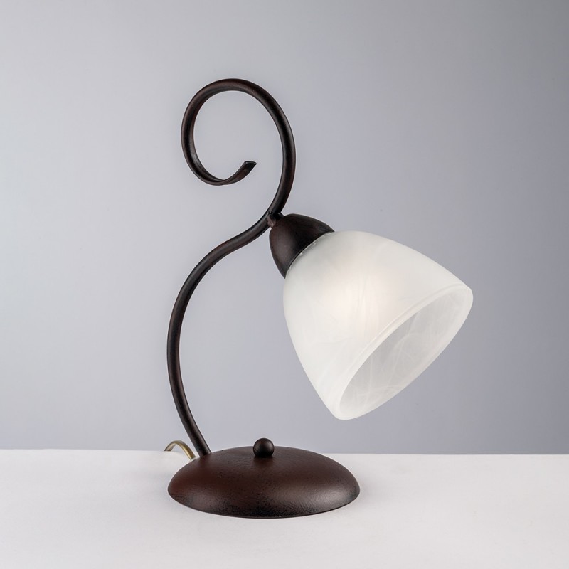 Lumetto in Ferro Nero Ruggine Paralume in Vetro Alabastro Bianco 26x h32 cm