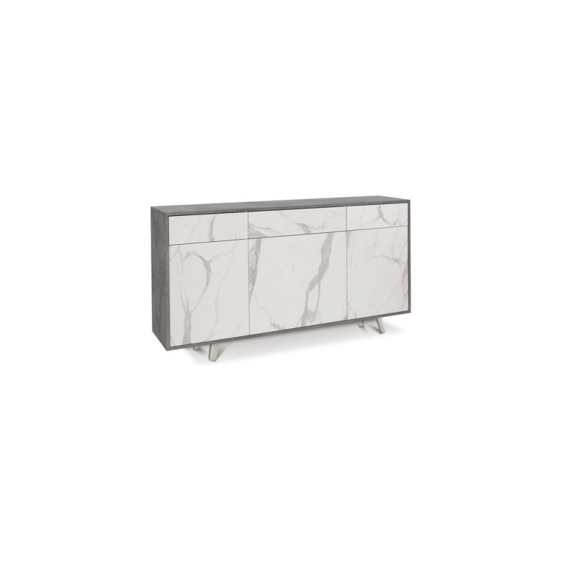 Madia con tre ante e tre cassetti Cemento Marmo 164x41x h92 cm