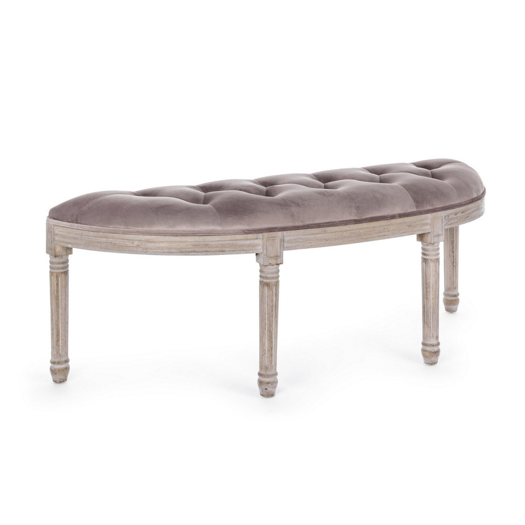 Panca Tilde tortora in velluto, stile classico, 125x42x48 cm