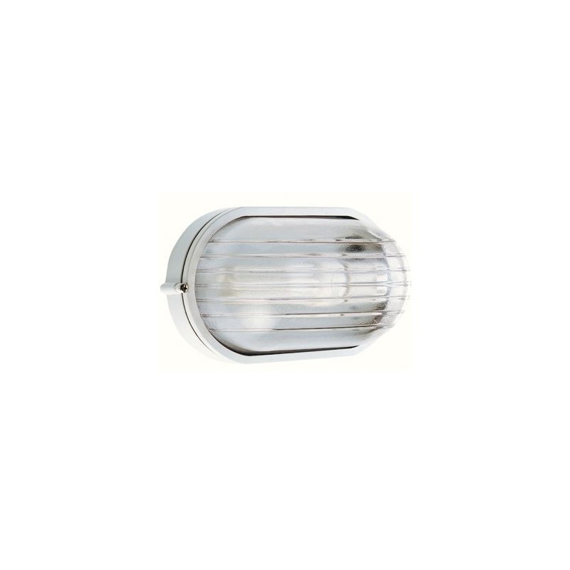 Applique ovale bianca in alluminio pressofuso con diffusore in vetro stampato