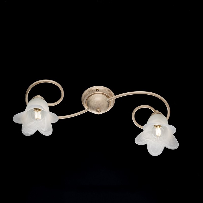 Plafoniera fiori in ferro Avorio Oro due luci paralumi 56x26x h17 cm