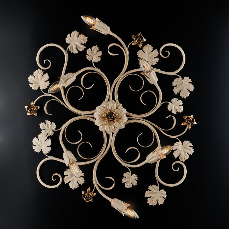 Plafoniera Avorio Decapè Rose Oro sei Luci 79x67x h17 cm