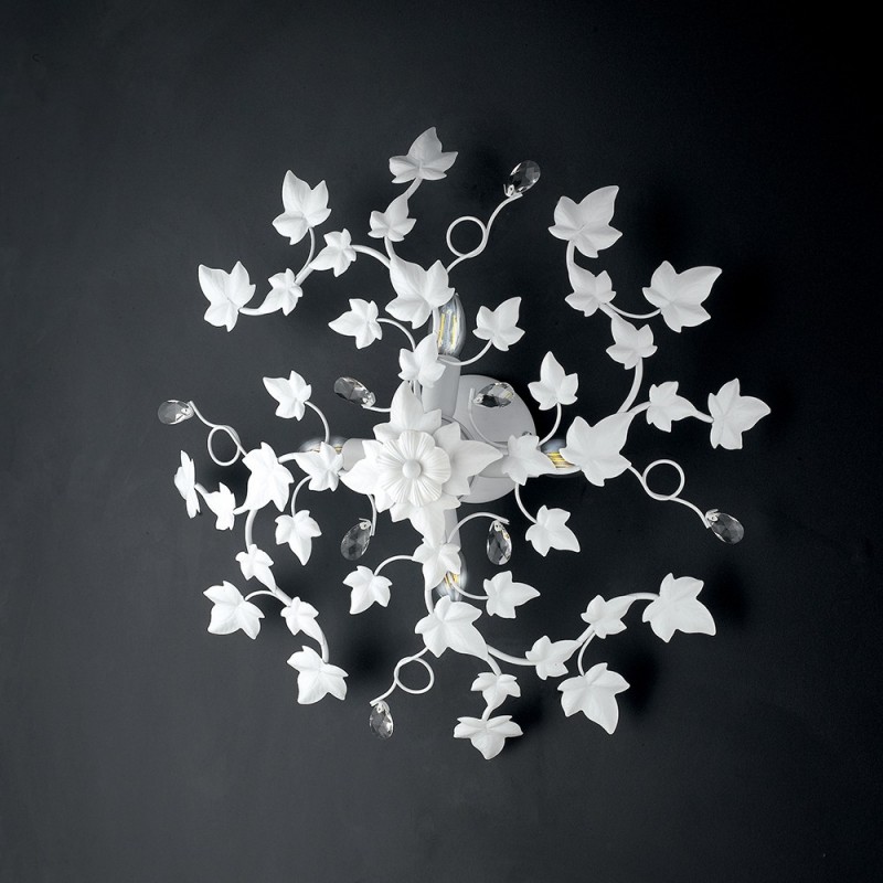 Plafoniera shabby in ferro quattro luci Bianco con strass 60x22 cm