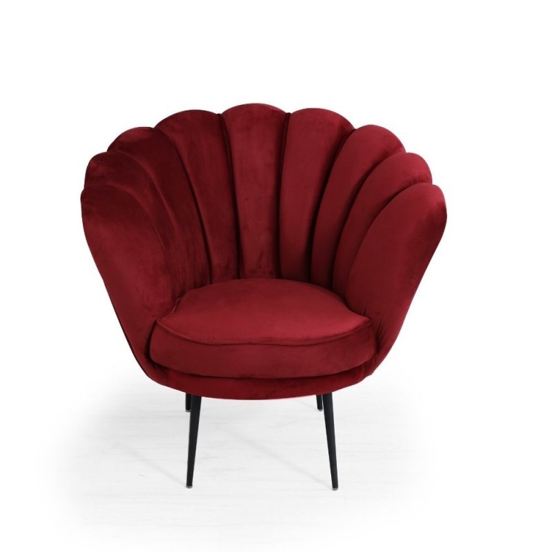 Poltrona a Conchiglia in Velluto Rosso Orel - Misure L 64 x P 60 x H 80 cm
