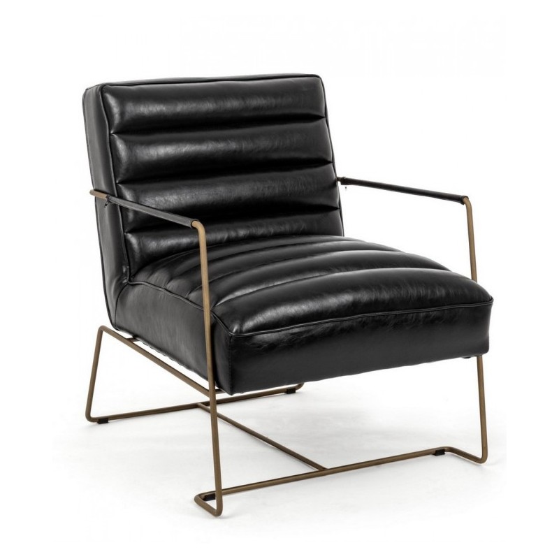 Poltrona in acciaio verniciato e similpelle nero 62,5x74x80-45-56h cm