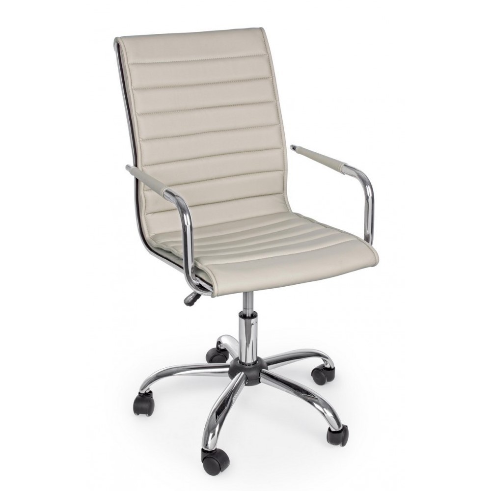 Poltrona ufficio con braccioli Perth tortora in ecopelle - Misure: 46x54x90/100 cm