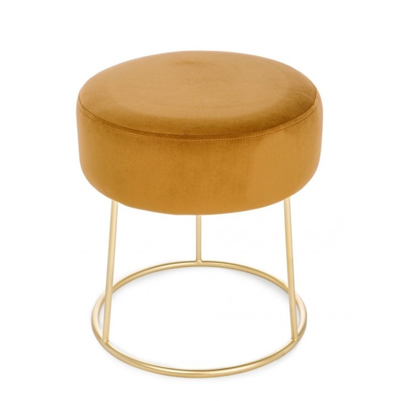 Pouf in velluto giallo ocra diametro 35x h40 cm