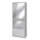 Scarpiera a specchio con 4 ante e cassetto, Beton Cemento, 63x29x164 cm