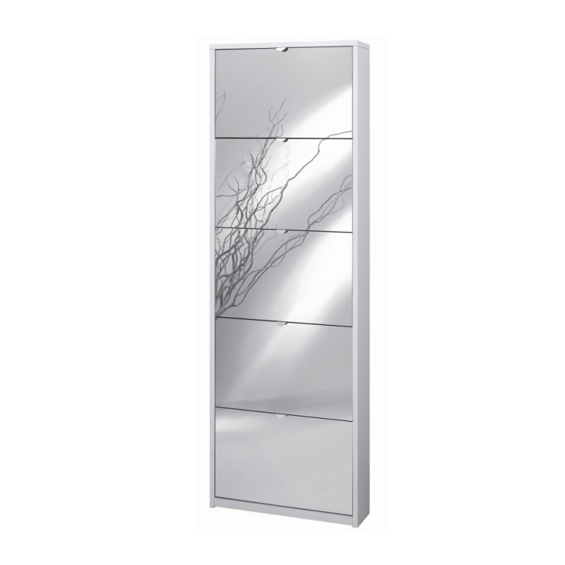 Scarpiera Slim Cinque Ante a Specchio Bianco Cenere 63x18x h190 cm