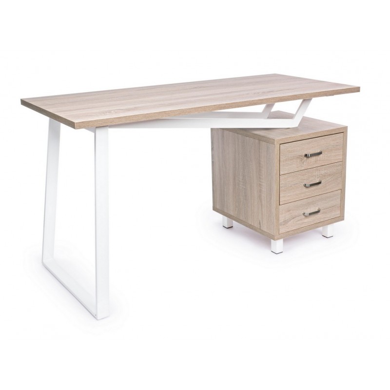 Scrivania in legno bianca con cassettiera Armande 140x60x76 cm