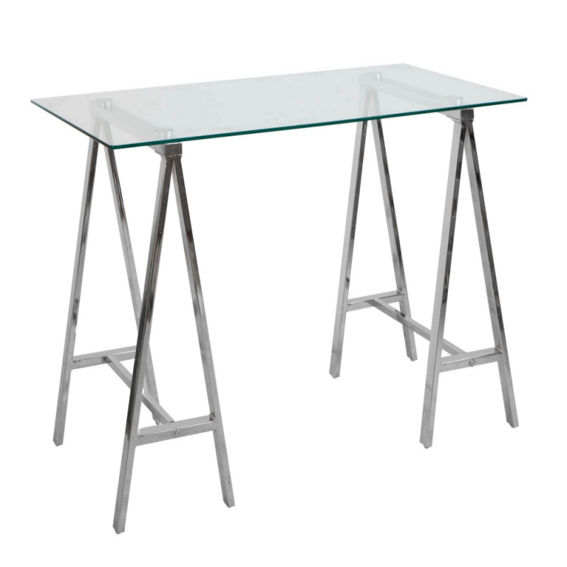 Scrivania Moderna Alchimia Cromo con Piano in Vetro 140x70x76h cm