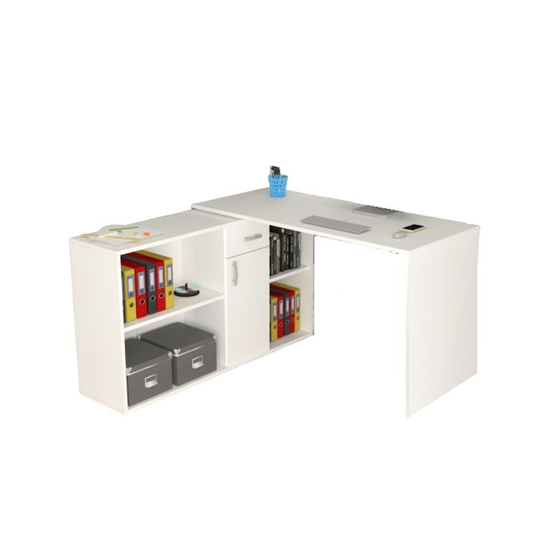 Scrivania Reversibile Bianca 210x60xh.74 cm - 4 Scomparti