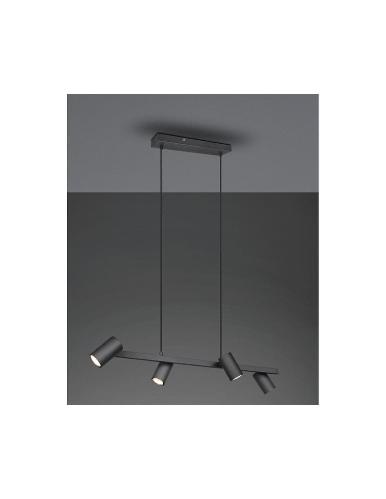 Lampada a Sospensione Nera 4 Faretti Spot Orientabili