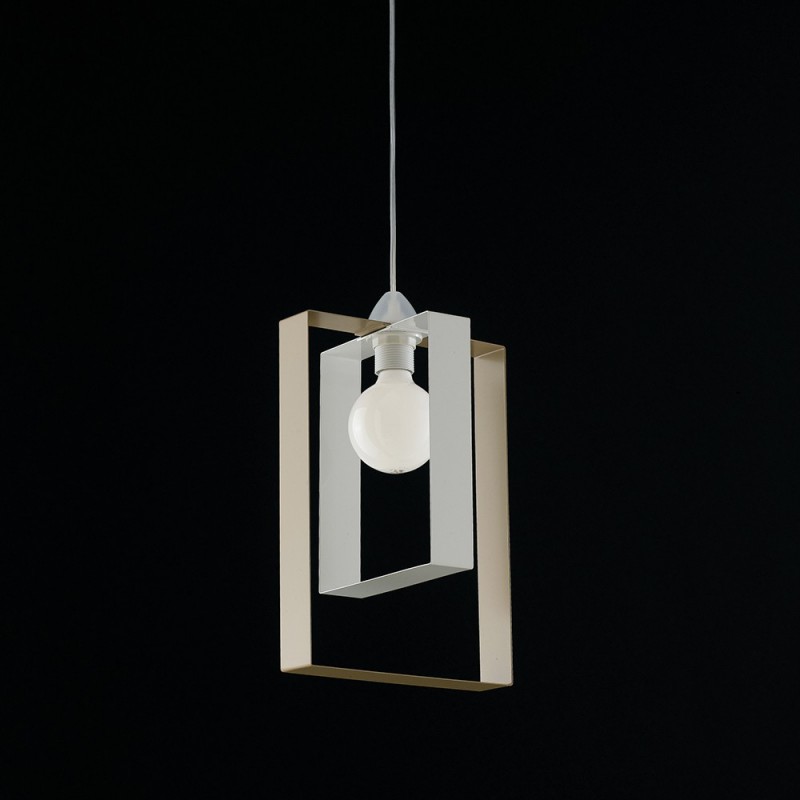 Lampadario sospensione moderno in ferro bianco tortora 25x h.40 cm