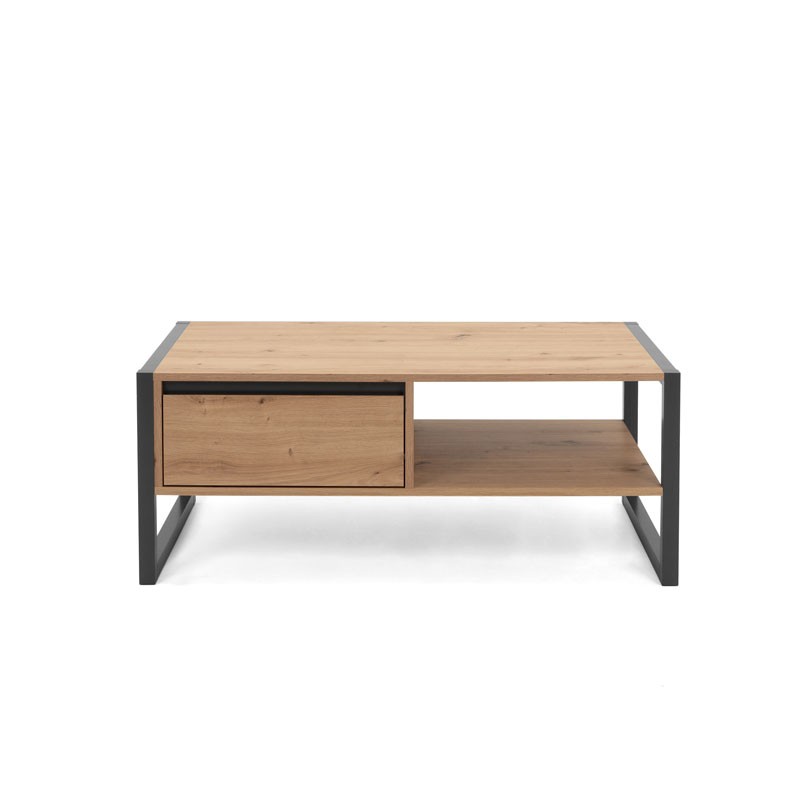 Tavolino salotto con cassetto quercia antracite 100x55x40 cm