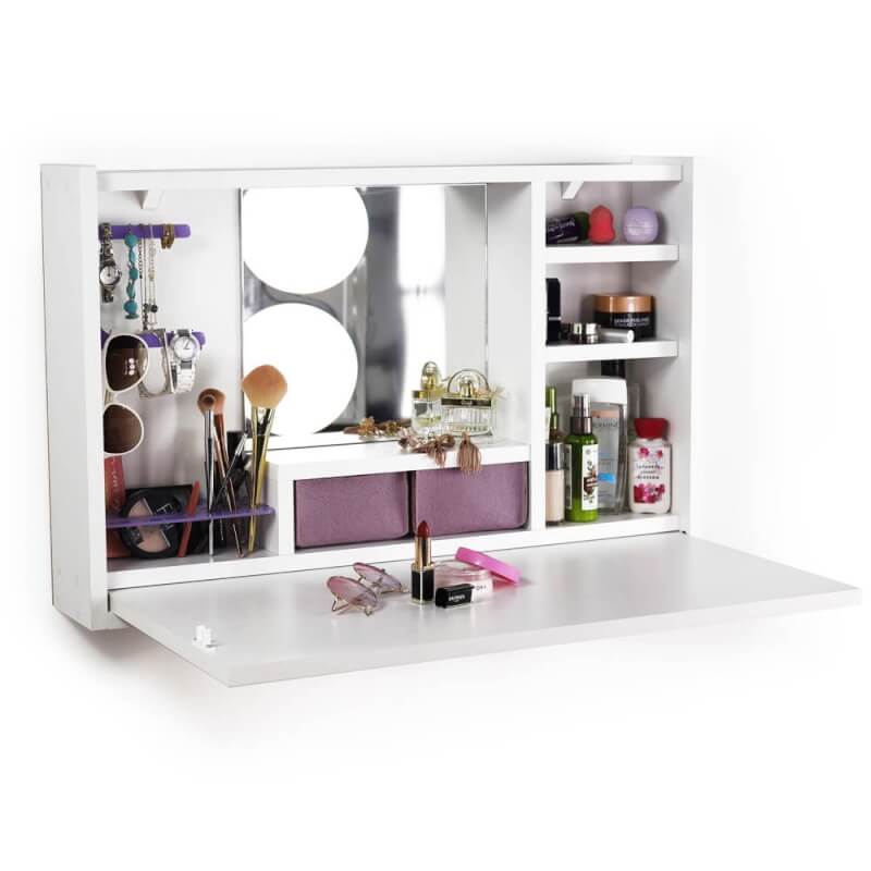 Toiletta Richiudibile Leeta con Specchio Finitura Bianco Lucido - H.48x L. 76 x P. 46 cm