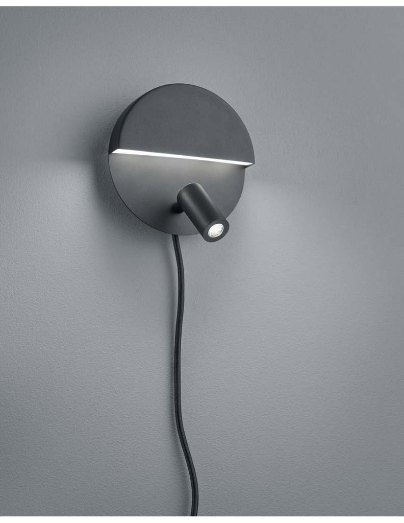 Applique Moderna Doppia Emissione Mario Nero Con Faretto Orientabile Trio Lighting - Samnite