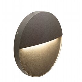 Applique tonda in alluminio pressofuso con diffusore satinato - 6W, 680 lumen, luce calda caffe' - Samnite