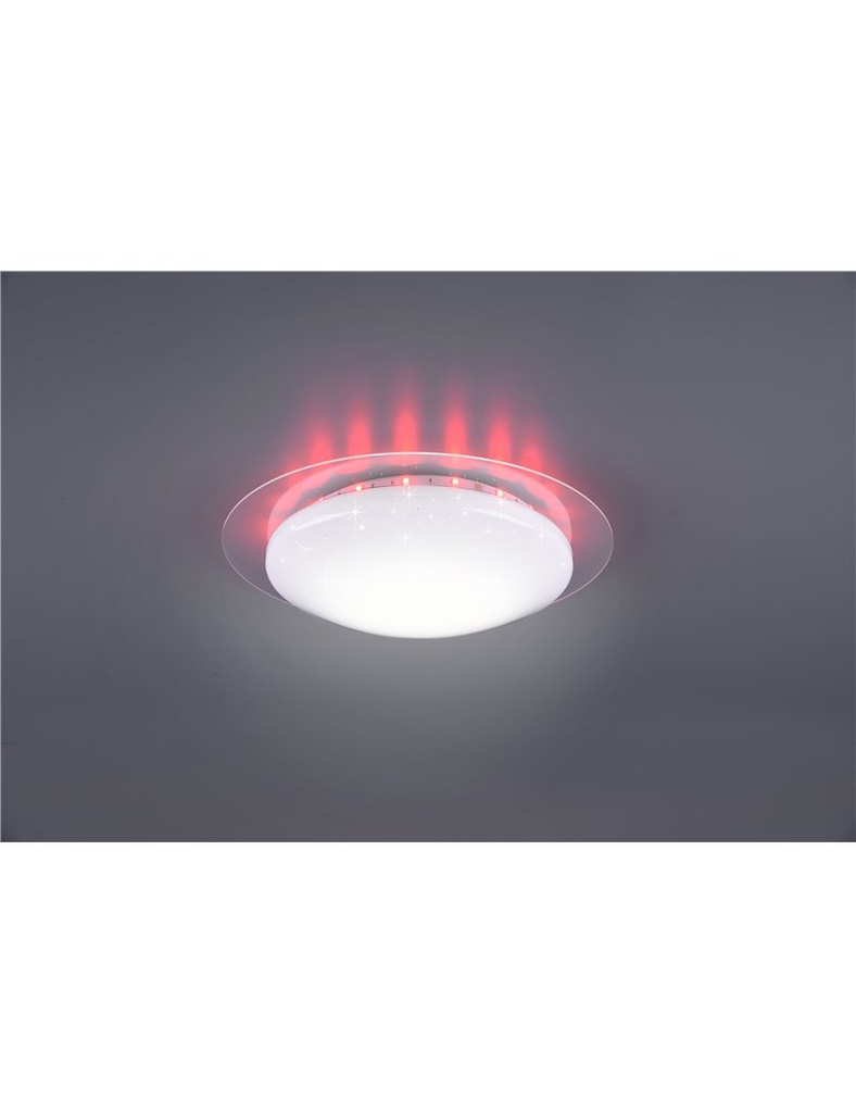 Bilbo plafoniera led diffusore bianco effetto stelle con bordo trasparente con rgb retro illuminato e telecomando multifunzione  - Samnite