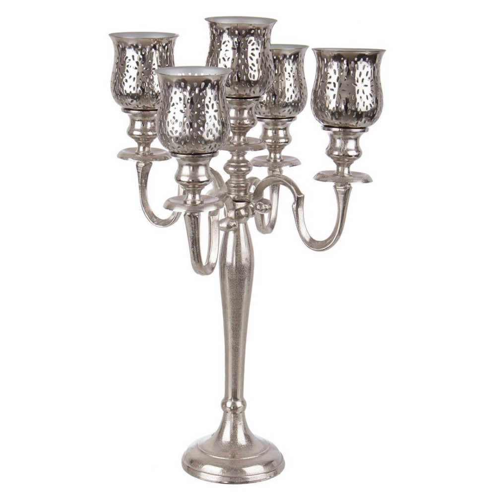 Candelabro 5 fuochi argento in alluminio stile classico cm 62h - Samnite