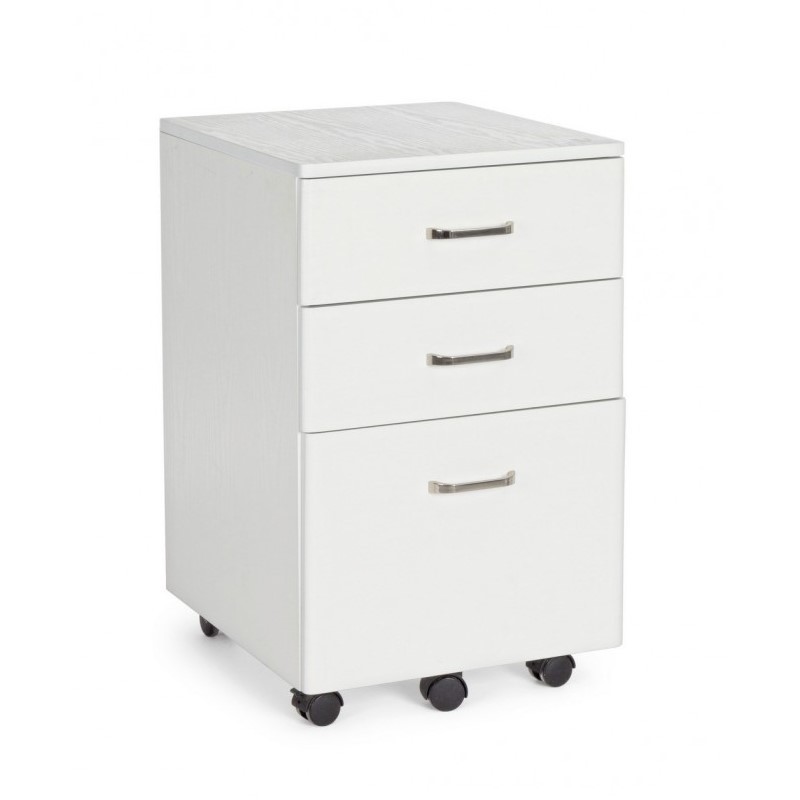 Cassettiera da ufficio in MDF tre cassetti Bianco Frassinato NADIR 40x44x h65 cm - Samnite