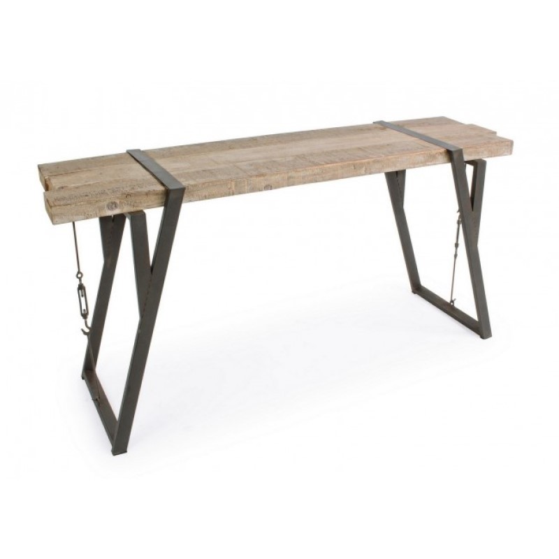 Consolle in acciaio con piano in legno BLOCKS 153x44 h76 cm - Samnite