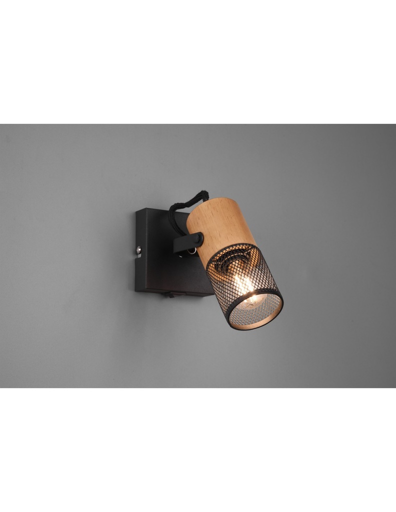 Faretto Spot Tosh Nero 1xE14 Legno E Gabbia Metallica L9 cm Trio Lighting - Samnite