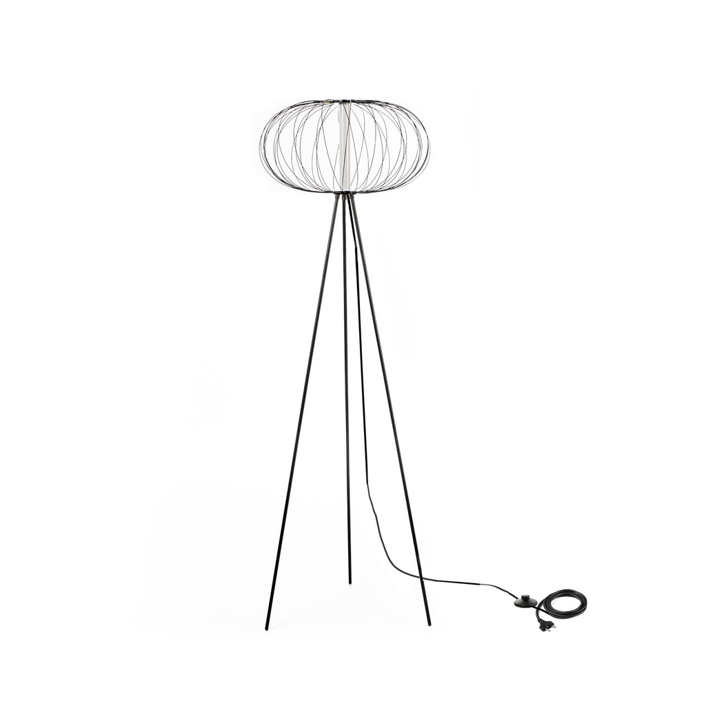 Lampada da terra in acciaio con paralume nero lucido 50x50x150h cm - Samnite