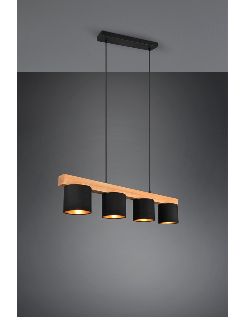 Lampadario Lineare Legno 4 Paralumi Nero Cameron Trio Lighting - Samnite