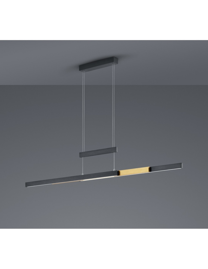 Lampadario Ufficio Moderno Trajan Doppio Led Touch Dimmer Nero E Ottone Trio Lighting - Samnite