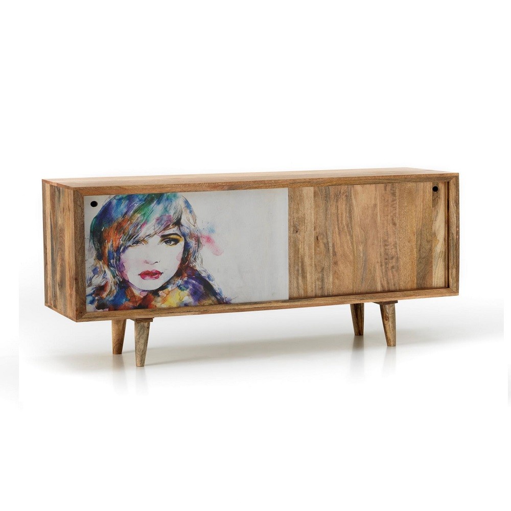 Madia moderna etnica  marrone legno di mango cm 160 x 45 x h 85 - Samnite