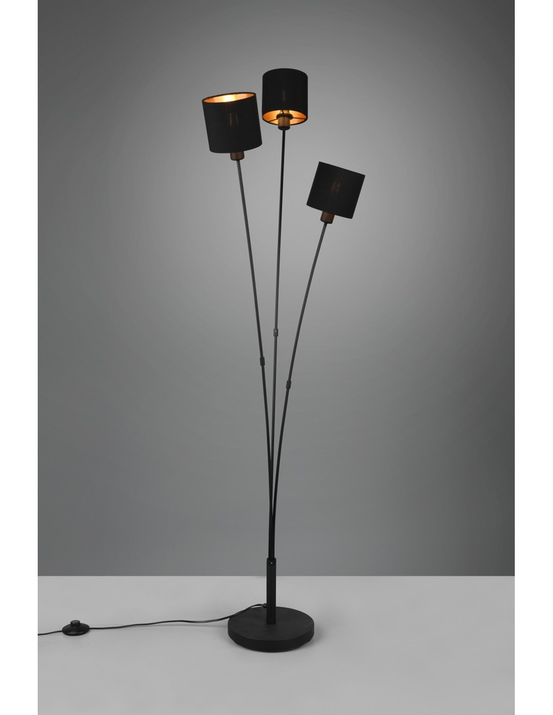 Piantana Tommy 3 Paralumi Tessuto Nero E Oro Trio Lighting - Samnite