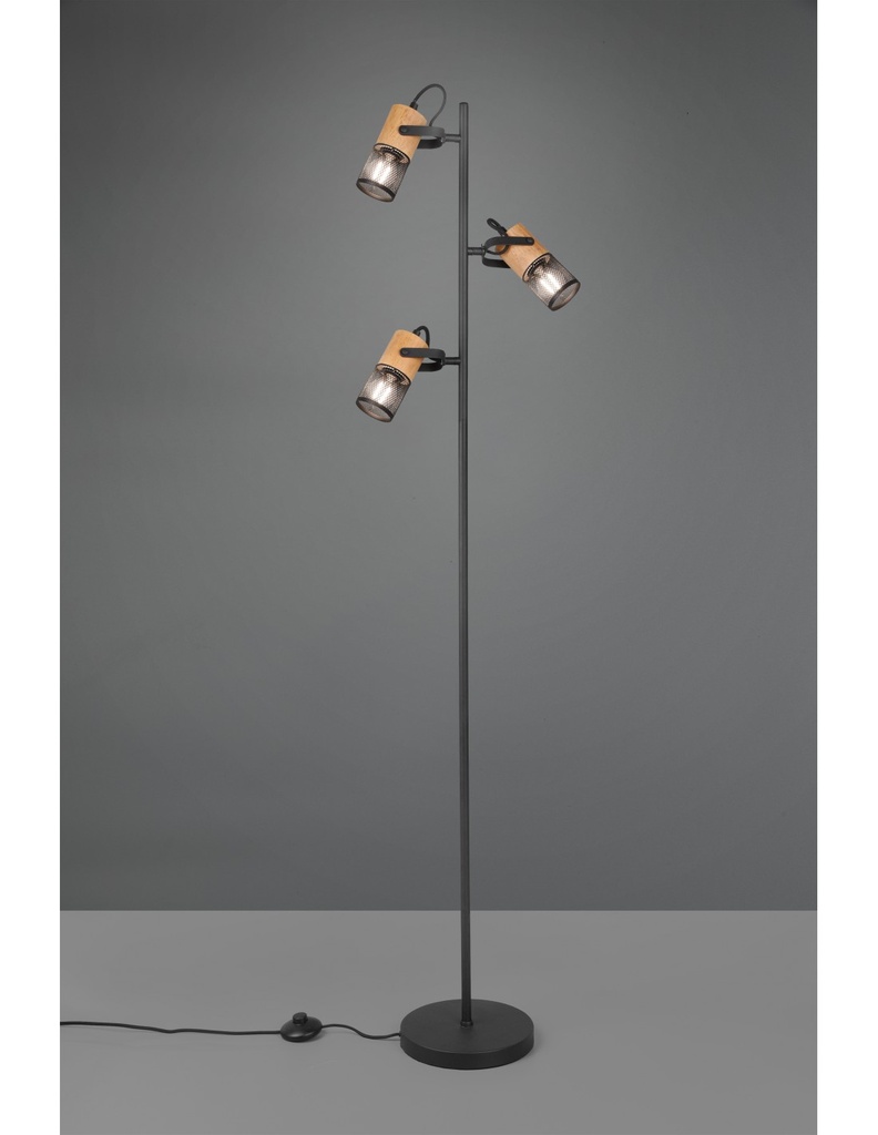 Piantana Tosh Nero 3xE14 Legno E Gabbia Metallica H150 cm Trio Lighting - Samnite