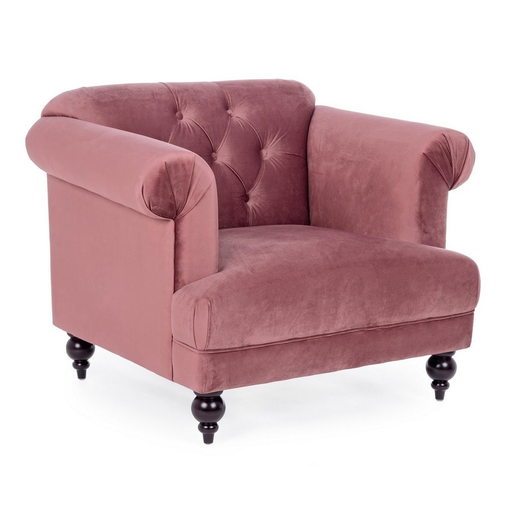 Poltrona Blossom classica effetto velluto rosa antico 97x82x78h cm - Samnite