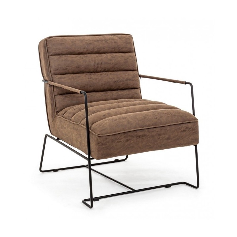 Poltrona con braccioli e struttura in acciaio e rivestimento in simil pelle marrone 63x74x80h cm - Samnite
